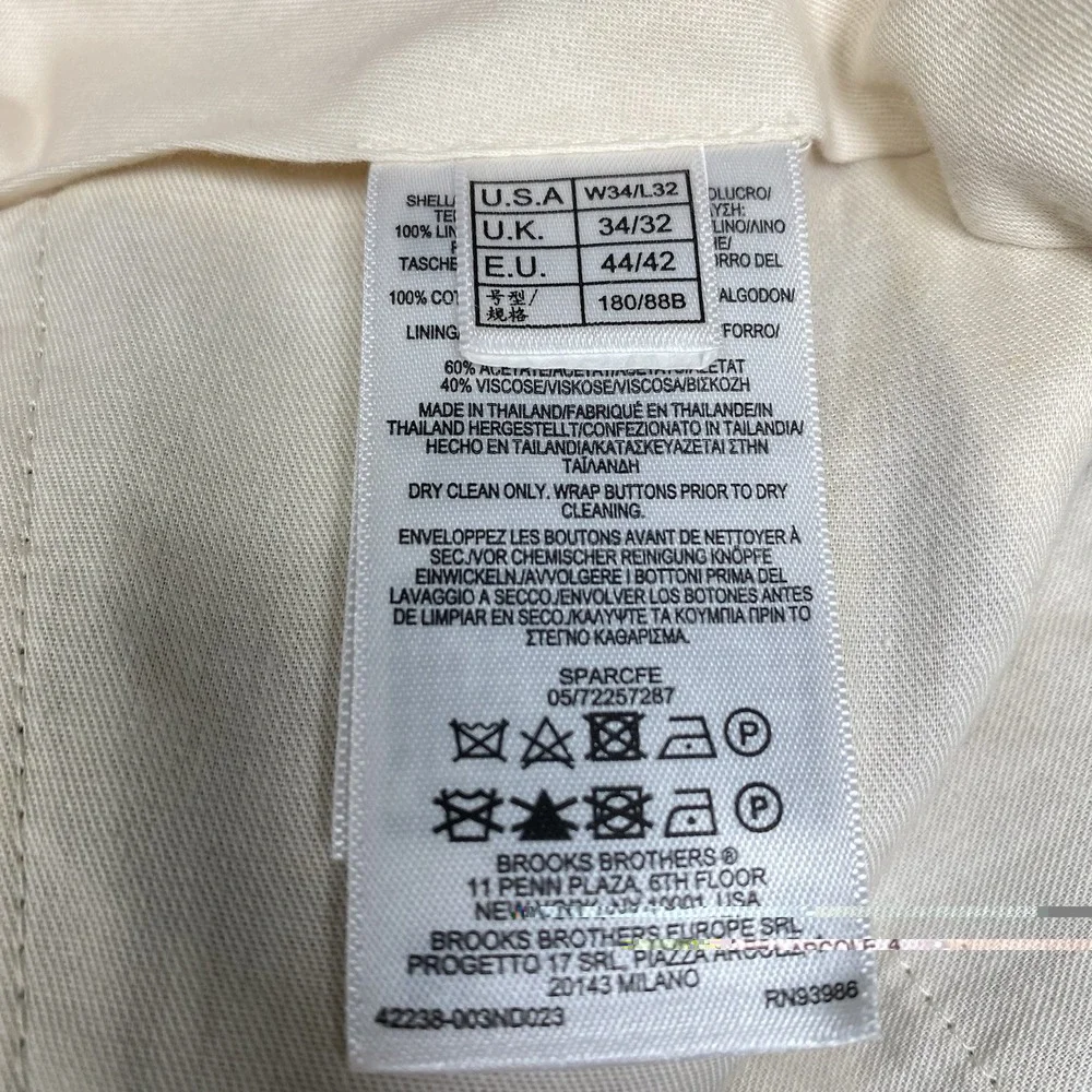Brooks Brothers Classic Linen Pants Solbiati Nobel (36x32) Brown Herringbone